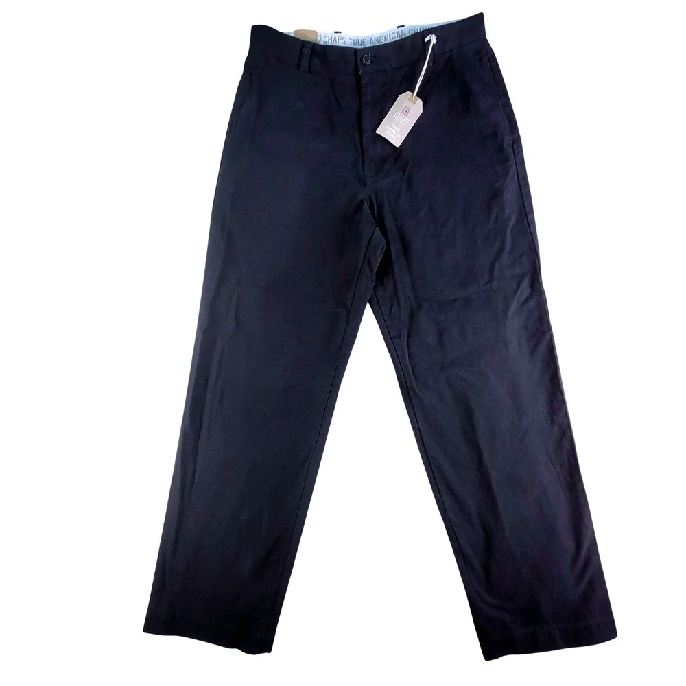 Chaps Chino Pants Mens 32x32 Black NEW True American Classic Flat Front Cotton